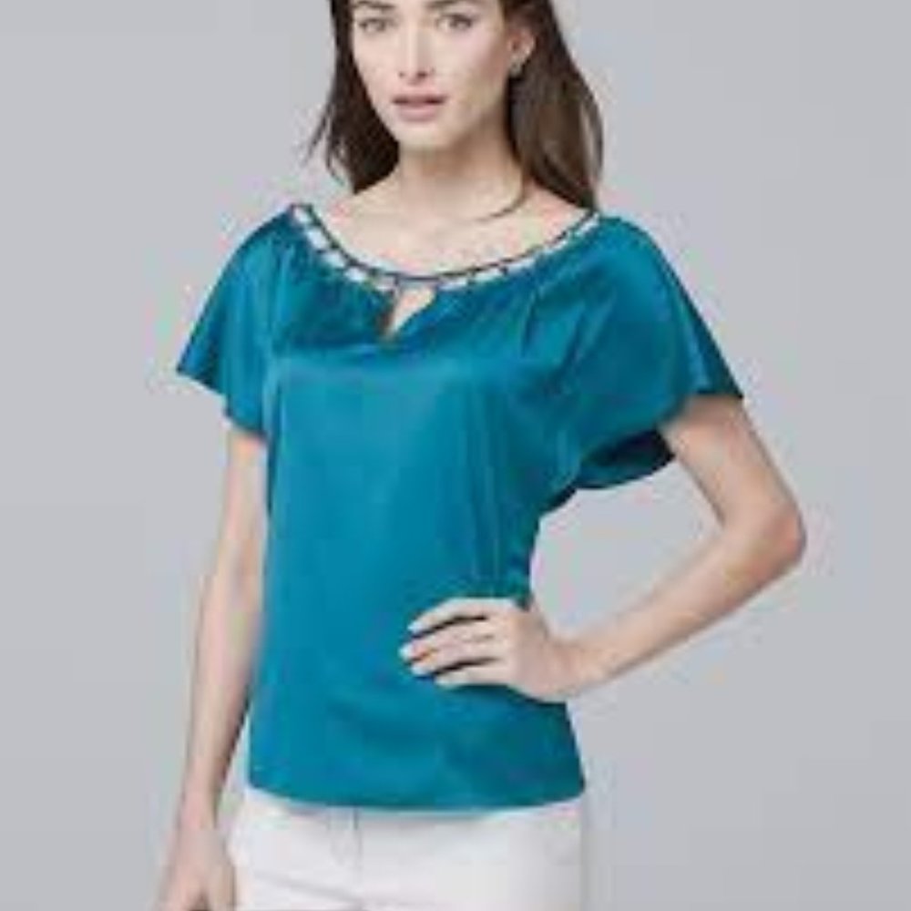 WHBM Flutter-Sleeve Satin Blouse